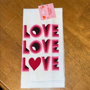 Valentine’s Day Chic Pink White Love Print Kitchen Towel 100% Cotton 16” by 26”